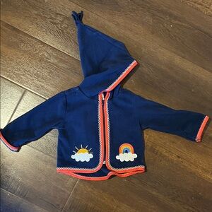 Hanna Andersson Unisex Fleece Baby Hoodie w Rainbow & Sun Patches 6-12 months